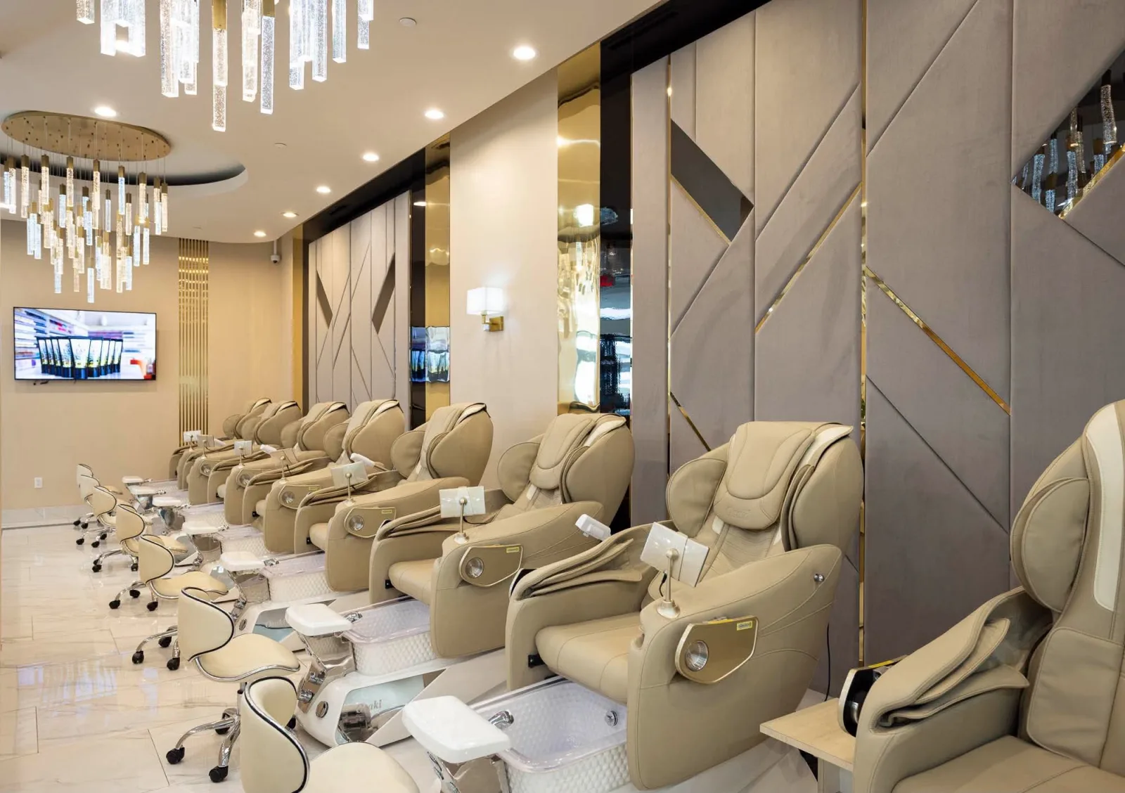 Pedicure lounge with massage chairs